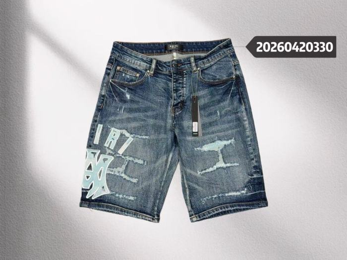 Amiri 1:1 quality version Washed Ice Blue Logo Patch Embroidery Scratch Straight Leg Denim Shorts 29465226