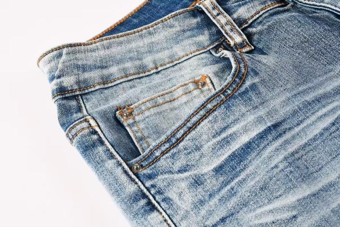 Amiri 1:1 quality version Washed Vertical Logo Patch Embroidery Frayed Ripped Skinny Denim Jeans 29465213