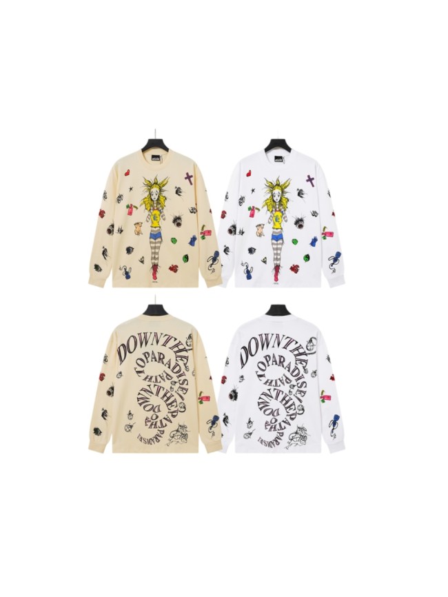 Hellstar Studio Cartoon Character Doodle Graffiti Print Spiral Letter Slogan Long Sleeve T-Shirt 2 colors 29468612