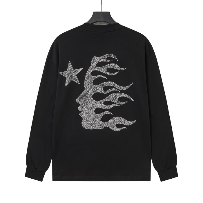 Hellstar Studio Blue Purple Portrait Print Back Rhinestone Face Flame Star Long Sleeve T-Shirt 2 colors 29468625