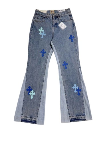 [50% Off]GaIIery Dept. 1:1 quality version Leather cross patchwork flared jeans 26890254