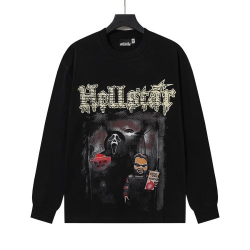 Hellstar Studio Horror Movie Scene Print Back Cracked Face Flame Long Sleeve T-Shirt  29468677