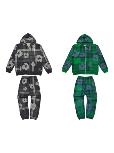 [50% Off]Denim Tears 1:1 quality version Houndstooth Cotton Fleece Zipper Hoodie & Pants Set 3 colors 28566172