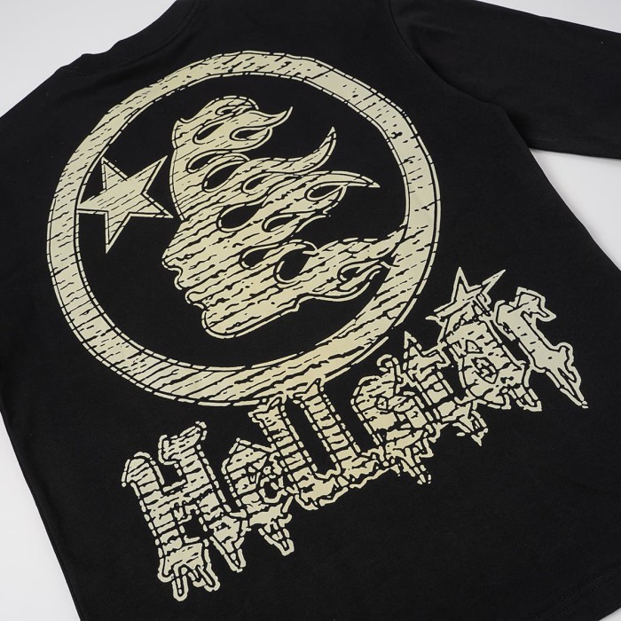 Hellstar Studio Horror Movie Scene Print Back Cracked Face Flame Long Sleeve T-Shirt  29468677
