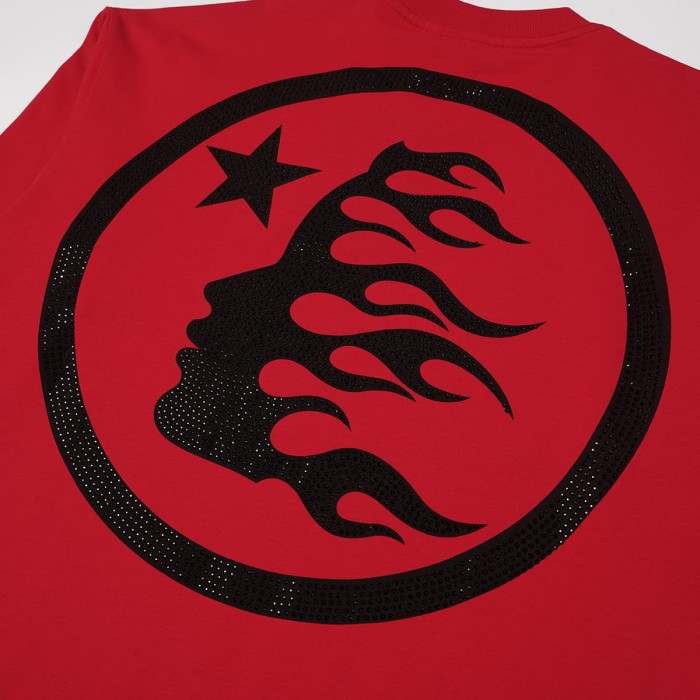 Hellstar Studio Abstract Logo Bold Text Print Circle Hotfix Rhinestone Profile Flame Long Sleeve T-Shirt 29468636