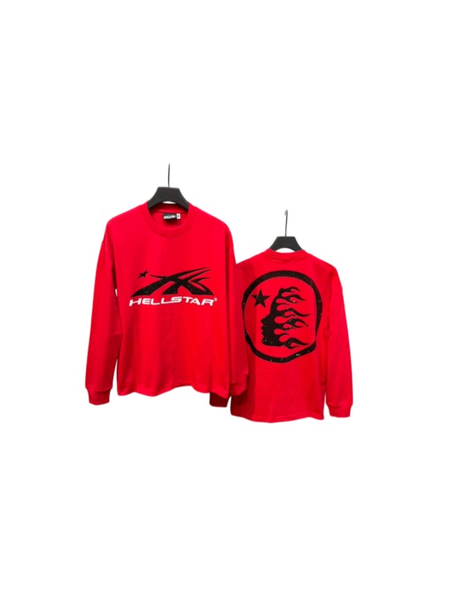 Hellstar Studio Abstract Logo Bold Text Print Circle Hotfix Rhinestone Profile Flame Long Sleeve T-Shirt 29468636