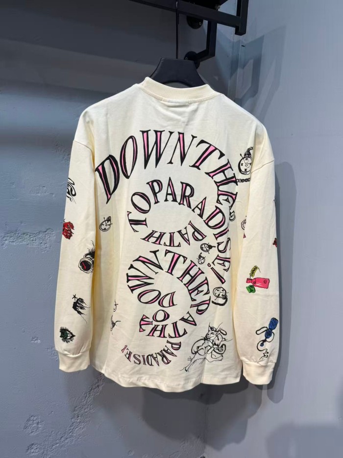 Hellstar Studio Cartoon Character Doodle Graffiti Print Spiral Letter Slogan Long Sleeve T-Shirt 2 colors 29468612