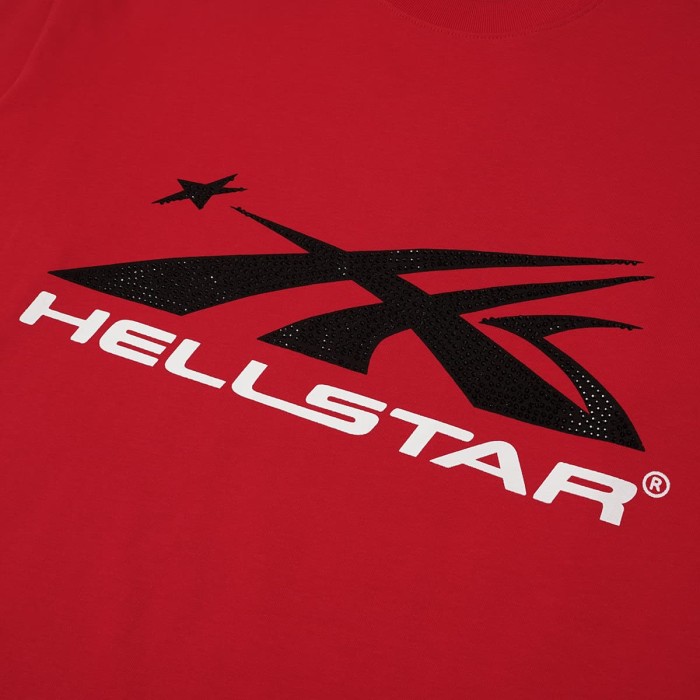 Hellstar Studio Abstract Logo Bold Text Print Circle Hotfix Rhinestone Profile Flame Long Sleeve T-Shirt 29468636