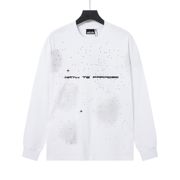 Hellstar Studio Nebula Smoke Print Hotfix Rhinestone Letter Flame Face Star Long Sleeve T-Shirt 2 colors 29468657