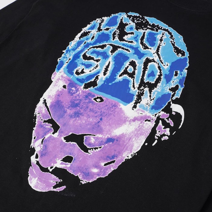 Hellstar Studio Blue Purple Portrait Print Back Rhinestone Face Flame Star Long Sleeve T-Shirt 2 colors 29468625