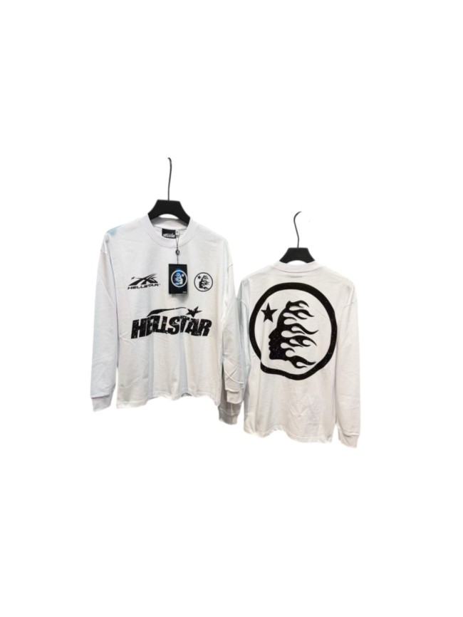 Hellstar Studio Multi Logo Combo Print Back Rhinestone Circle Face Flame Star Long Sleeve T-Shirt 29468650