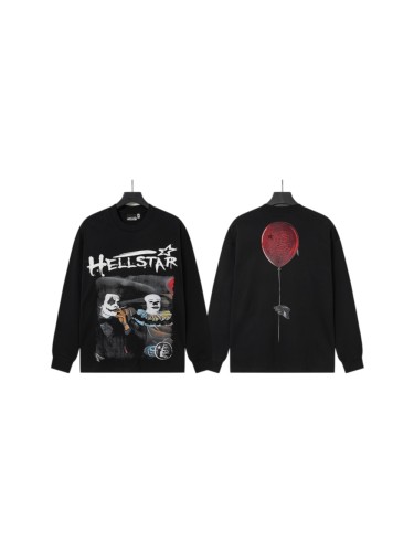 Hellstar Studio Scary Clown Distressed Typography Star Print Red Balloon Hand String Long Sleeve T-Shirt  29468691
