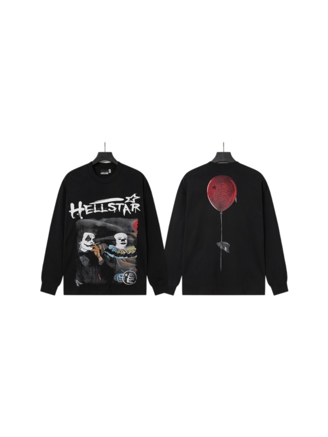 Hellstar Studio Scary Clown Distressed Typography Star Print Red Balloon Hand String Long Sleeve T-Shirt 29468691