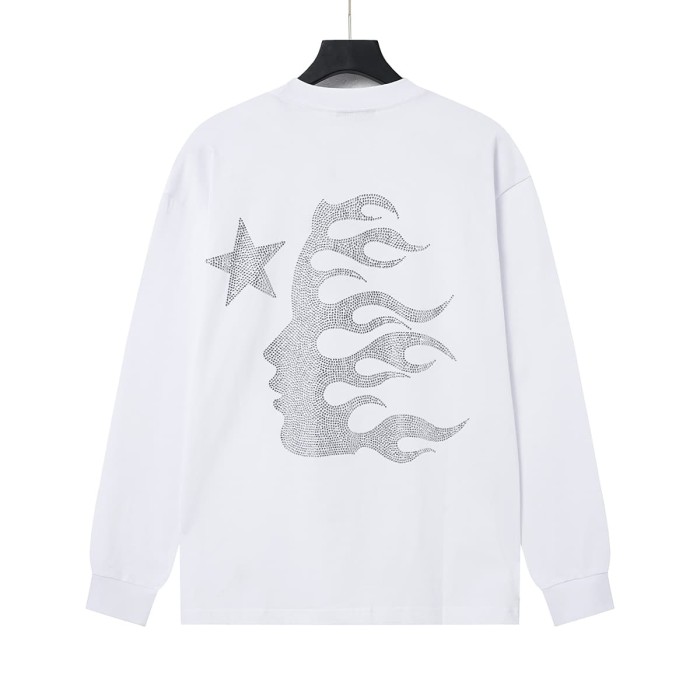 Hellstar Studio Blue Purple Portrait Print Back Rhinestone Face Flame Star Long Sleeve T-Shirt 2 colors 29468625