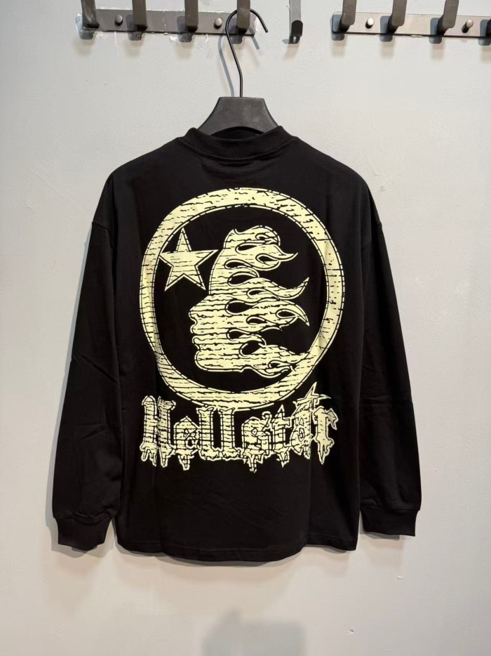 Hellstar Studio Horror Movie Scene Print Back Cracked Face Flame Long Sleeve T-Shirt  29468677