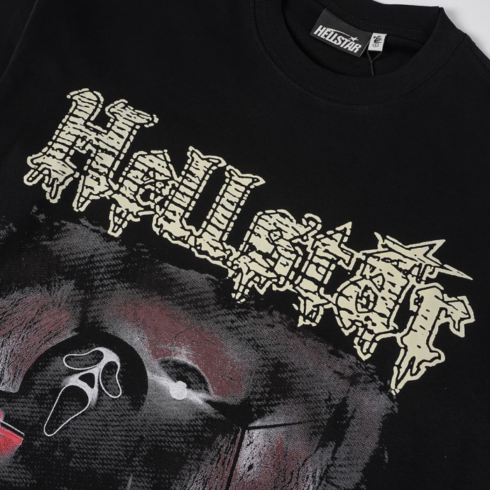 Hellstar Studio Horror Movie Scene Print Back Cracked Face Flame Long Sleeve T-Shirt  29468677