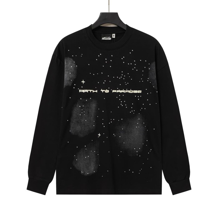 Hellstar Studio Nebula Smoke Print Hotfix Rhinestone Letter Flame Face Star Long Sleeve T-Shirt 2 colors 29468657