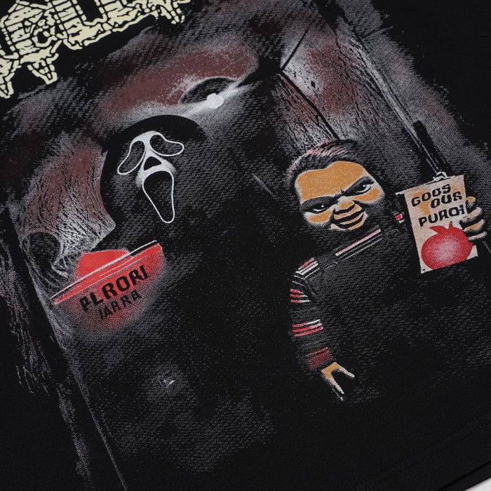 Hellstar Studio Horror Movie Scene Print Back Cracked Face Flame Long Sleeve T-Shirt  29468677