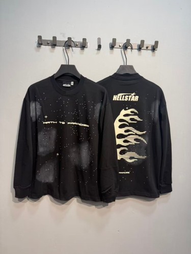 Hellstar Studio Nebula Smoke Print Hotfix Rhinestone Letter Flame Face Star Long Sleeve T-Shirt 2 colors 29468657