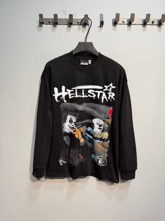 Hellstar Studio Scary Clown Distressed Typography Star Print Red Balloon Hand String Long Sleeve T-Shirt  29468691
