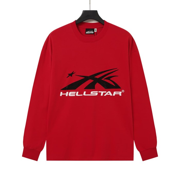 Hellstar Studio Abstract Logo Bold Text Print Circle Hotfix Rhinestone Profile Flame Long Sleeve T-Shirt 29468636