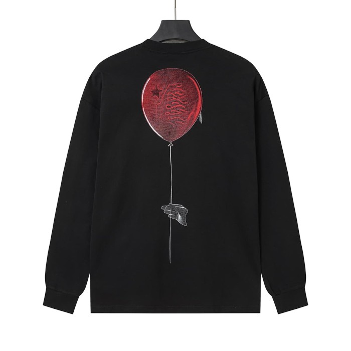 Hellstar Studio Scary Clown Distressed Typography Star Print Red Balloon Hand String Long Sleeve T-Shirt  29468691