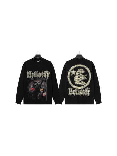Hellstar Studio Horror Movie Scene Print Back Cracked Face Flame Long Sleeve T-Shirt  29468677