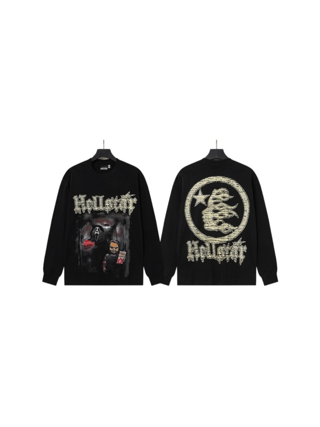 Hellstar Studio Horror Movie Scene Print Back Cracked Face Flame Long Sleeve T-Shirt  29468677