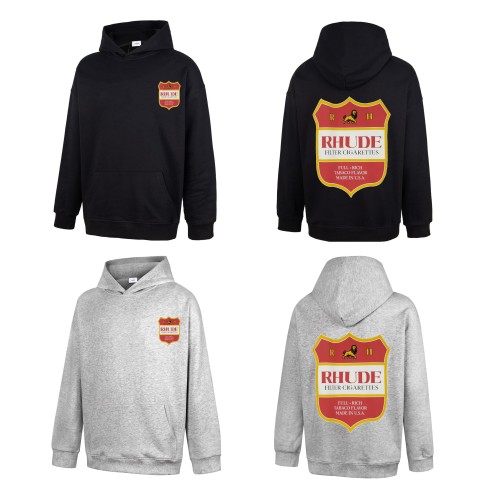 Rhude Streetwear Cigarette Theme Shield Crest Print French Terry Pullover Hoodie 2 colors 29471223