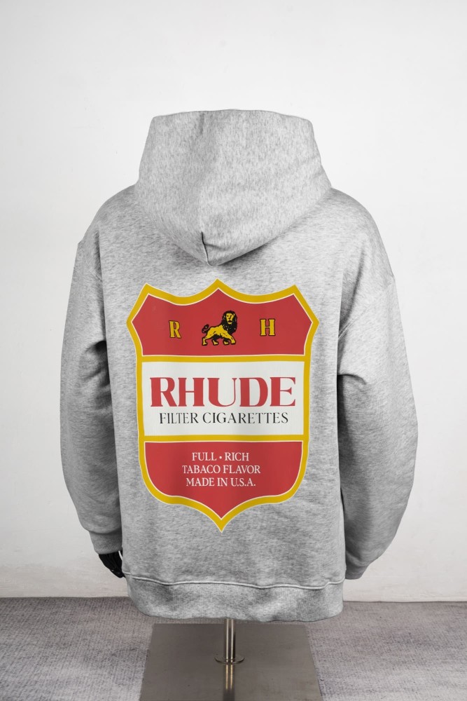 Rhude Streetwear Cigarette Theme Shield Crest Print French Terry Pullover Hoodie 2 colors 29471223
