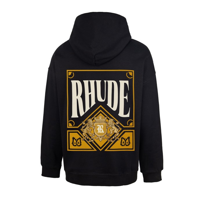 Rhude Black Gold Casino Playing Card Double Lion R Crest Print Pullover Hoodie 2 colors 29471885