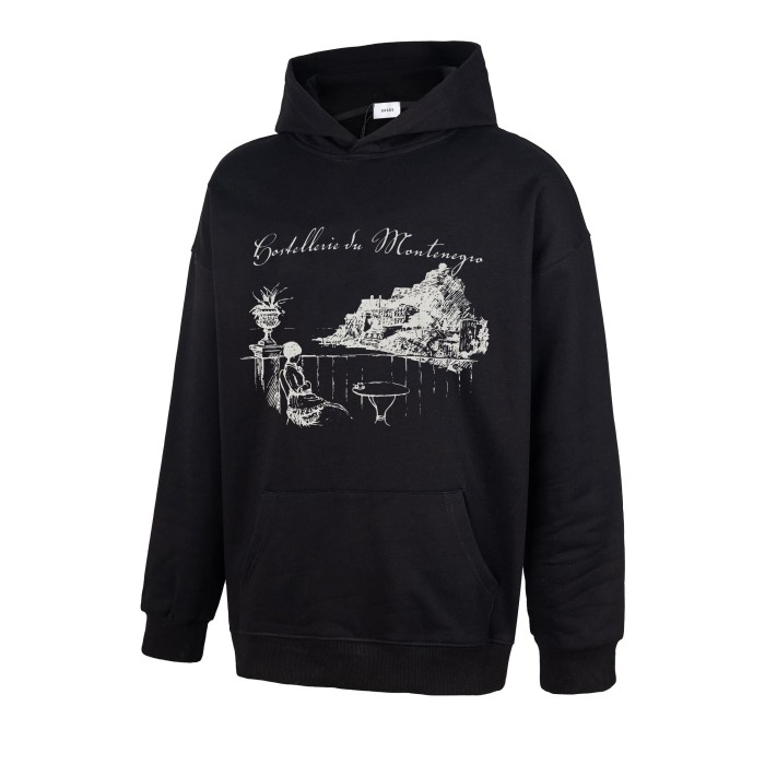 Rhude French Vintage Illustration Handwritten Text Print Pullover Hoodie 2 colors 29471897