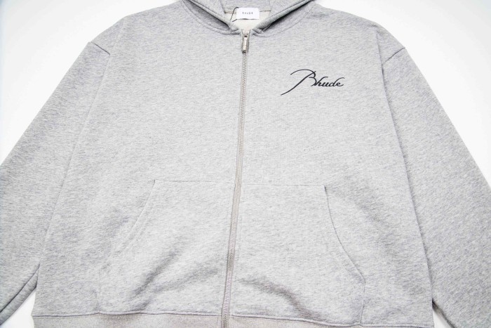 Rhude 1:1 quality version Script Signature Logo Curved Panel Seam Full Zip Hoodie 4 colors 29471958