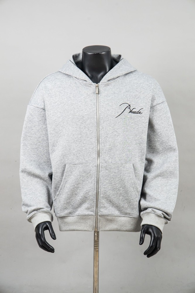 Rhude 1:1 quality version Script Signature Logo Curved Panel Seam Full Zip Hoodie 4 colors 29471958