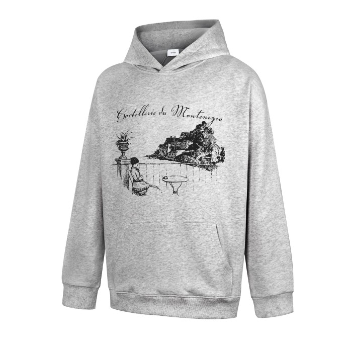 Rhude French Vintage Illustration Handwritten Text Print Pullover Hoodie 2 colors 29471897