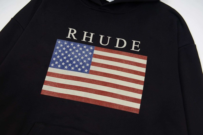 Rhude Vintage Distressed American Flag Serif Font Print Pullover Hoodie 2 colors 29471911