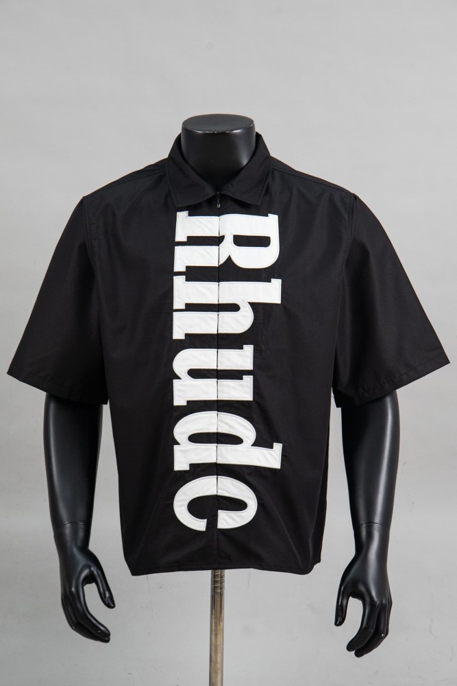 Rhude Black Vertical Large Logo Zip Up Loose Polo Woven Shirt 29471945