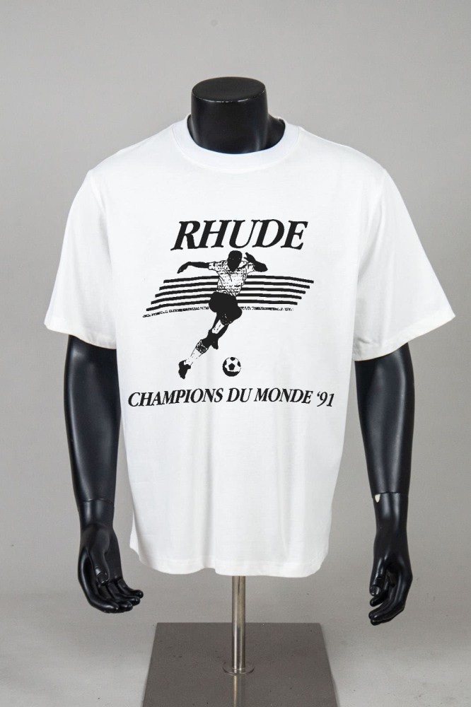 Rhude Champions Du Monde 91 Vintage Soccer Player Print T-Shirt 2 colors 29471950