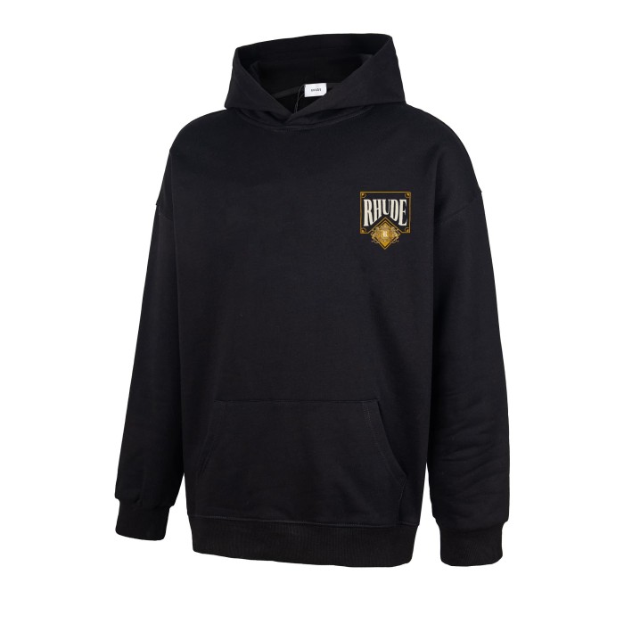 Rhude Black Gold Casino Playing Card Double Lion R Crest Print Pullover Hoodie 2 colors 29471885