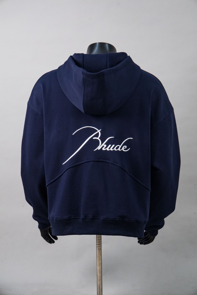 Rhude 1:1 quality version Script Signature Logo Curved Panel Seam Full Zip Hoodie 4 colors 29471958