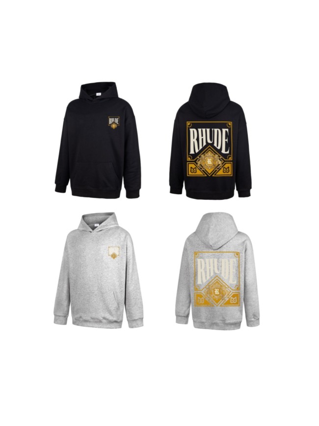 Rhude Black Gold Casino Playing Card Double Lion R Crest Print Pullover Hoodie 2 colors 29471885