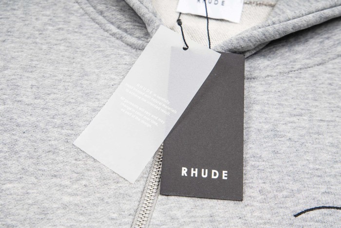 Rhude 1:1 quality version Script Signature Logo Curved Panel Seam Full Zip Hoodie 4 colors 29471958