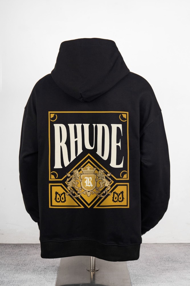 Rhude Black Gold Casino Playing Card Double Lion R Crest Print Pullover Hoodie 2 colors 29471885