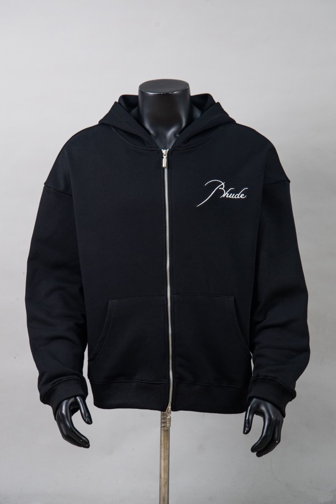 Rhude 1:1 quality version Script Signature Logo Curved Panel Seam Full Zip Hoodie 4 colors 29471958
