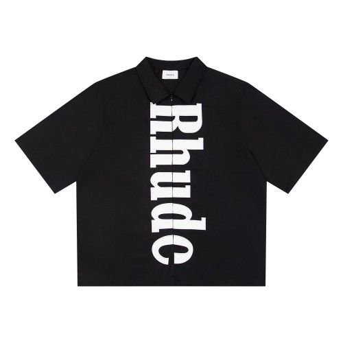Rhude Black Vertical Large Logo Zip Up Loose Polo Woven Shirt 29471945