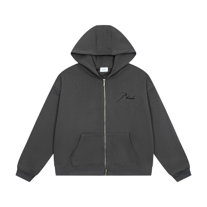 Rhude 1:1 quality version Script Signature Logo Curved Panel Seam Full Zip Hoodie 4 colors 29471958