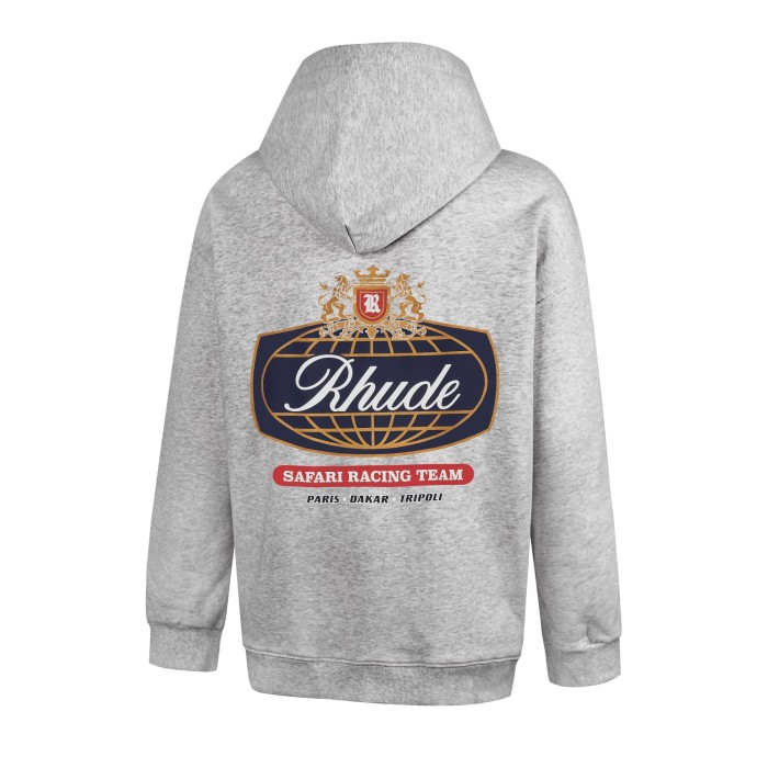 Rhude Vintage Rally Racing Globe Double Lion Crest Print French Terry Pullover Hoodie 2 colors 29471305