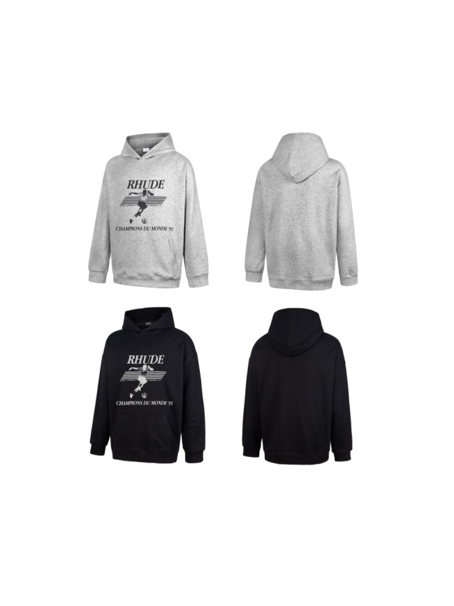 Rhude Champions‑Du‑Monde‑91 Vintage‑Soccer‑Player‑Print Pullover Hoodie 2 colors 29471990
