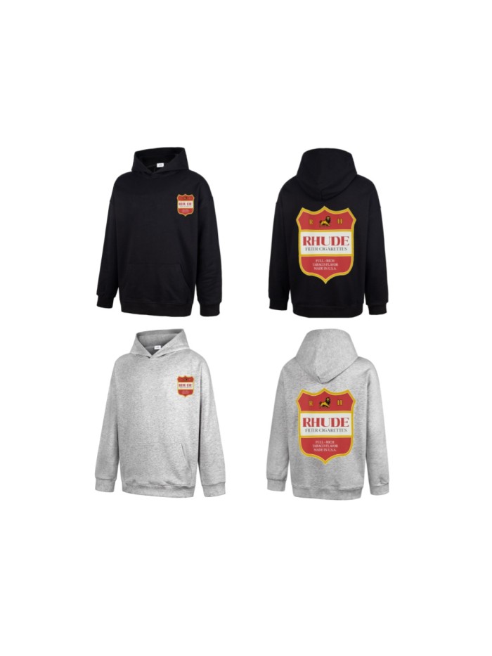 Rhude Streetwear Cigarette Theme Shield Crest Print French Terry Pullover Hoodie 2 colors 29471223
