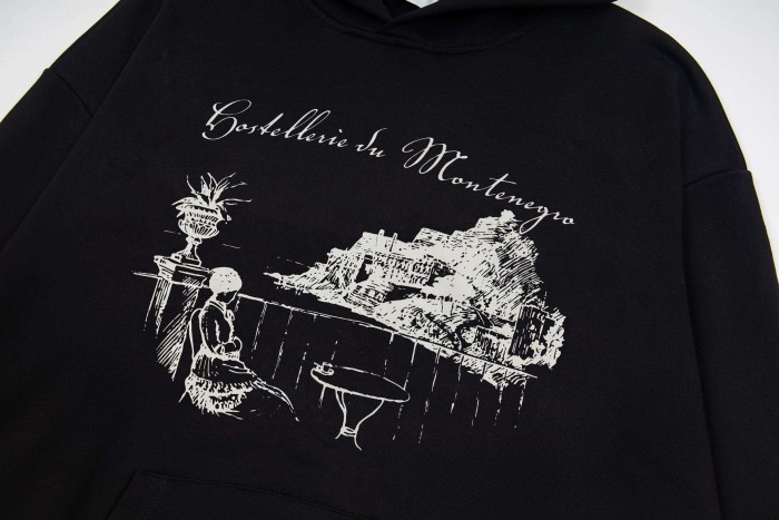 Rhude French Vintage Illustration Handwritten Text Print Pullover Hoodie 2 colors 29471897